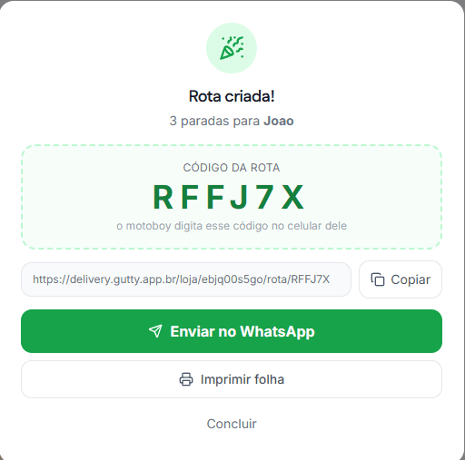 Tela de rota criada com o código de acesso